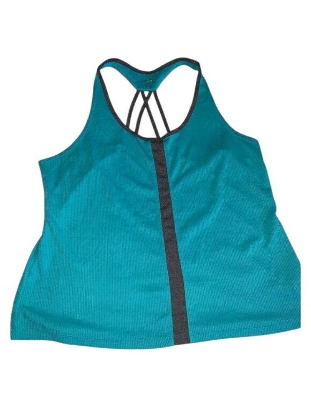 Teal Racerback Athletic Tank Top With Black Straps & Stripe Detail XL